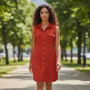 NWOT Ronni Nicole Sleeveless Red button up front Shirt dress sz 10